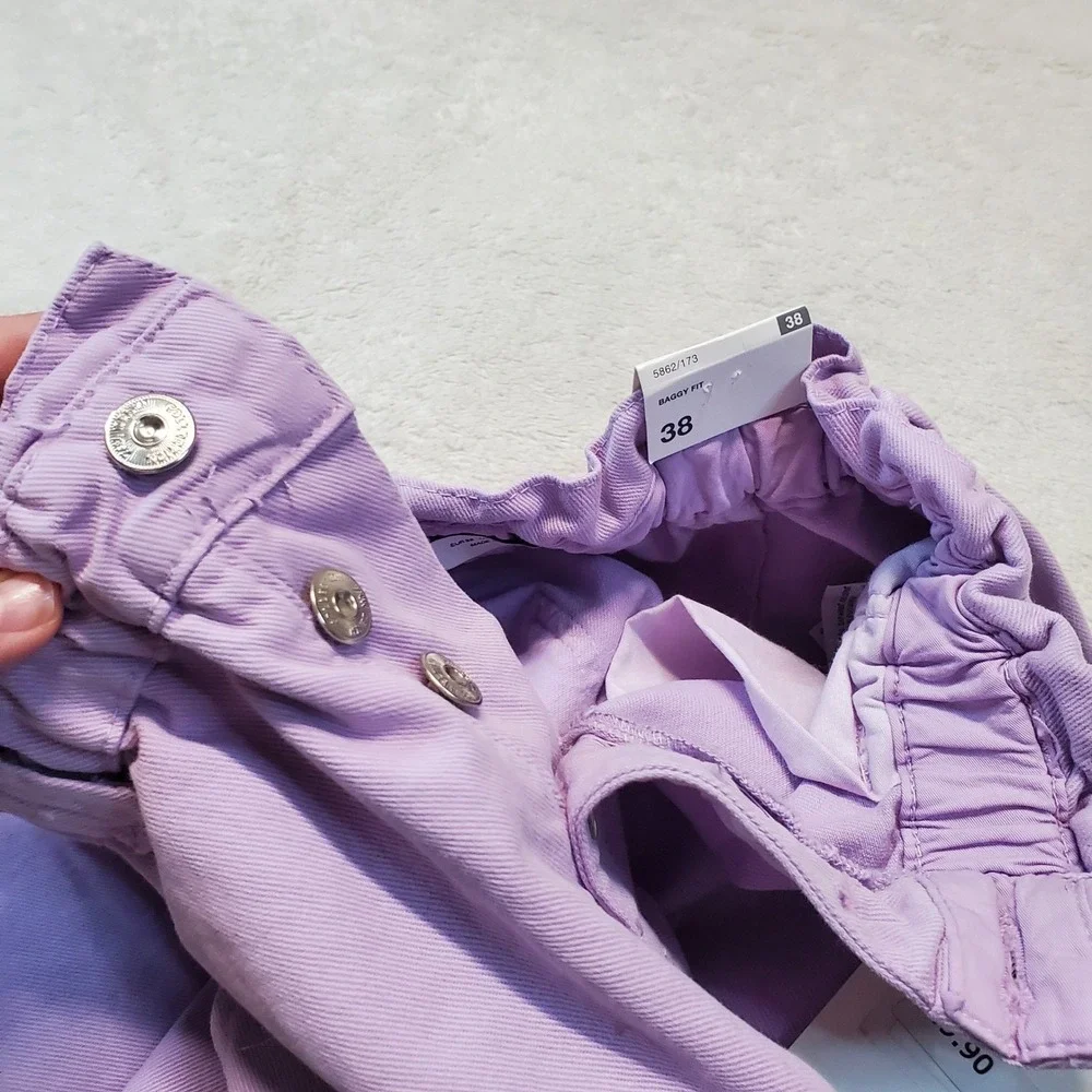 NWT Zara Purple Baggy Fit Kidcore Casual Loose Pastel High Rise Paperbag Jeans 6 - Picture 2 of 10